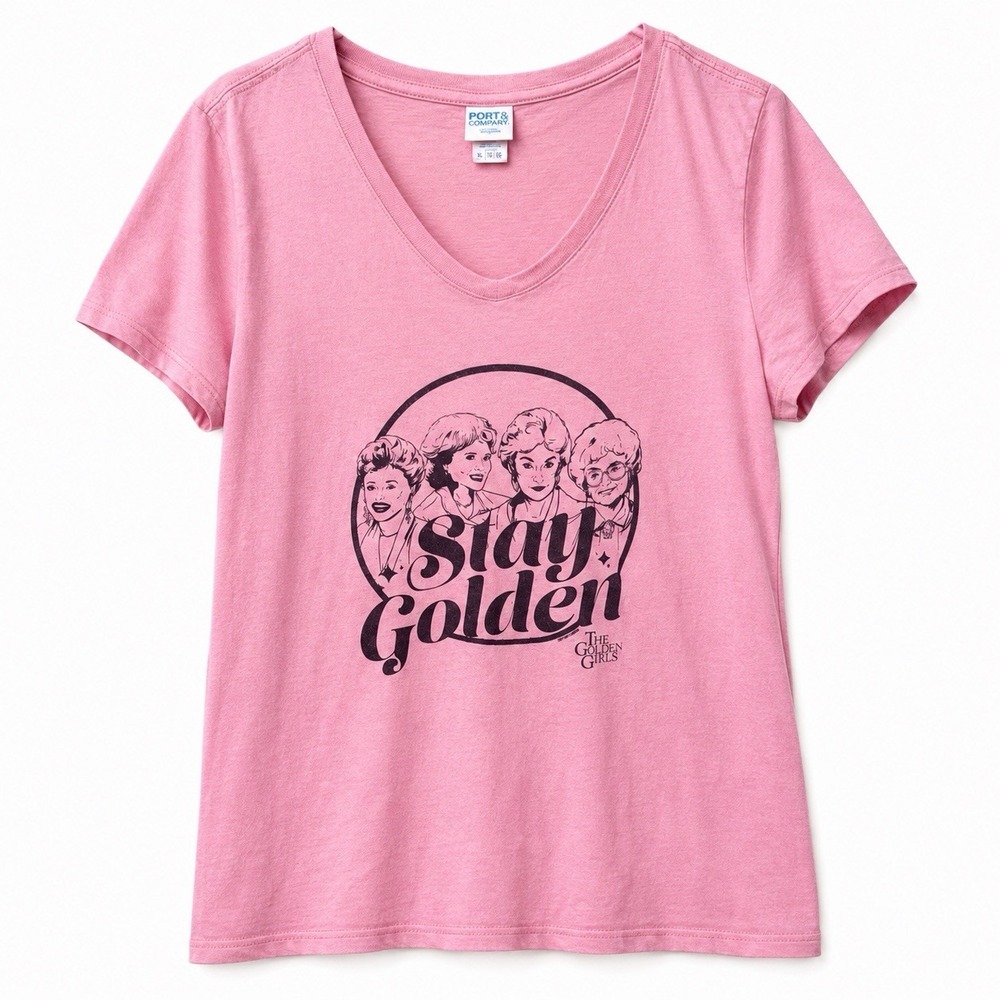 Golden Girls Stay Golden Women's XL Pink Graphic T Shirt V Neck TV Show Tee